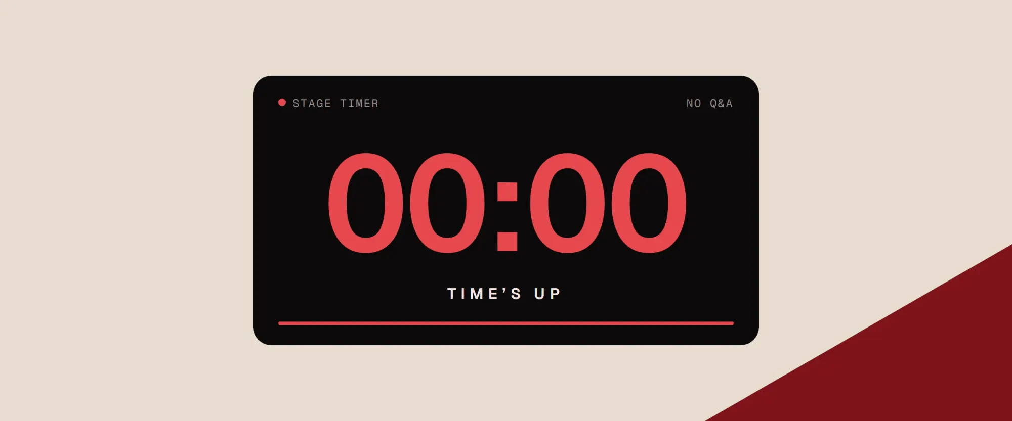 A stage countdown screen showing 00:00 and the words Time's up