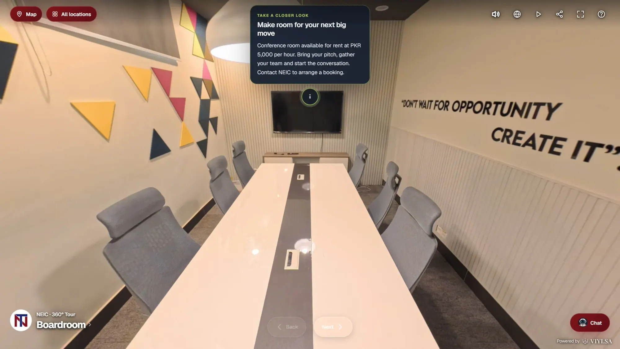 The NEIC Boardroom in the tour with its info point open